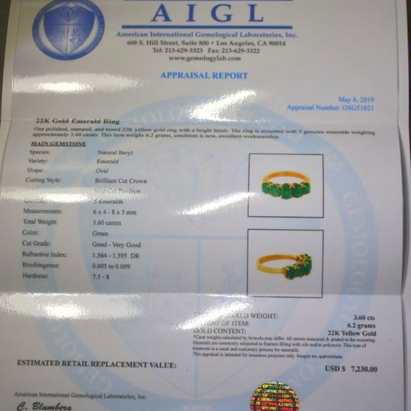 Emerald 3.60ct Solid 22K Yellow Gold Ring - Picture 3 of 9